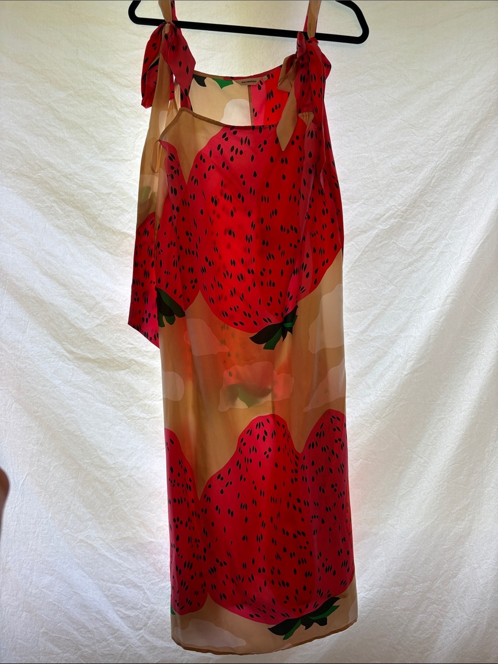 Marimekko "Juureni Mansikkavuoret" 100% Silk Maxi Dress.